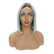 Straight T1B Mint Blue Ombre Colored Short BOB Wigs Remy Human Hair Lace Wig AHBW-79