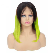 Straight T1B Neon Green Ombre Colored Short BOB Wigs Remy Human Hair Lace Wig AHBW-67