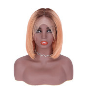 Straight T1B Pink Gold Ombre Colored Short BOB Wigs Remy Human Hair Lace Wig AHBW-80