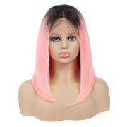 Straight T1B Pink Ombre Colored Short BOB Wigs Remy Human Hair Lace Wig AHBW-68