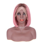 Straight T1B Pink Ombre Colored Short BOB Wigs Remy Human Hair Lace Wig AHBW-81