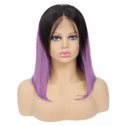 Straight T1B Purple Ombre Colored Short BOB Wigs Remy Human Hair Lace Wig AHBW-69