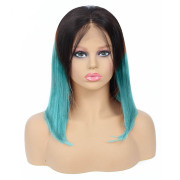 Straight T1B Teal Green Ombre Colored Short BOB Wigs Remy Human Hair Lace Wig AHBW-70