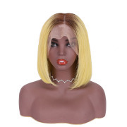 Straight T1B Yellow Ombre Colored Short BOB Wigs Remy Human Hair Lace Wig AHBW-84