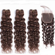 #2 Dark Brown Water Wave Remy Human Hair Bundles With Closure 4x4 AHBC-09
