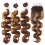 P4/27 Body Wave Remy Human Hair Bundles With Closure 4x4 AHBC-86