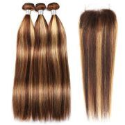 P4/27 Straight Remy Human Hair Bundles With Closure 4x4 AHBC-85