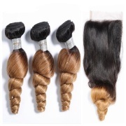 T1B/27 Loose Wave Remy Human Hair Bundles With Closure 4x4 AHBC-55