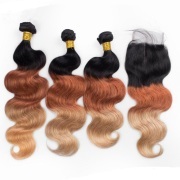 T1B/30/27 Body Wave Remy Human Hair Bundles With Closure 4x4 AHBC-72