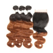 T1B/30 Body Wave Remy Human Hair Bundles With Closure 4x4 AHBC-46