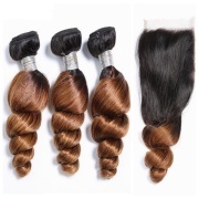 T1B/30 Loose Wave Remy Human Hair Bundles With Closure 4x4 AHBC-56