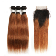 T1B/30 Straight Remy Human Hair Bundles With Closure 4x4 AHBC-42