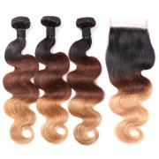 T1B/4/27 Body Wave Remy Human Hair Bundles With Closure 4x4 AHBC-69