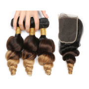 T1B/4/27 Loose Wave Remy Human Hair Bundles With Closure 4x4 AHBC-75