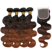 T1B/4/30 Body Wave Remy Human Hair Bundles With Closure 4x4 AHBC-70