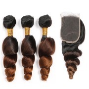 T1B/4/30 Loose Wave Remy Human Hair Bundles With Closure 4x4 AHBC-76
