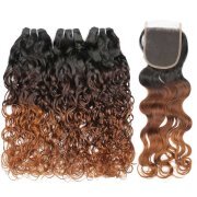 T1B/4/30 Water Wave Remy Human Hair Bundles With Closure 4x4 AHBC-78