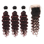T1B/99J Deep Wave Remy Human Hair Bundles With Closure 4x4 AHBC-51