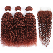 #33 Dark Auburn Kinky Curly Remy Human Hair Bundles With Closure 4x4 AHBC-39