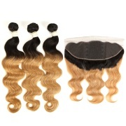 T1B/27 Body Wave Remy Human Hair Bundles With Frontal 13x4 AHBF-33