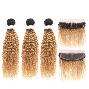 T1B/27 Kinky Curly Remy Human Hair Bundles With Frontal 13x4 AHBF-43