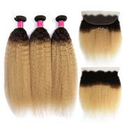 T1B/27 Kinky Straight Remy Human Hair Bundles With Frontal 13x4 AHBF-46
