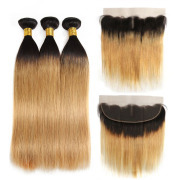 T1B/27 Straight Remy Human Hair Bundles With Frontal 13x4 AHBF-29