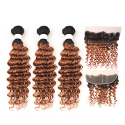 T1B/30 Deep Wave Remy Human Hair Bundles With Frontal 13x4 AHBF-37
