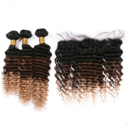 T1B/4/27 Deep Wave Remy Human Hair Bundles With Frontal 13x4 AHBF-53
