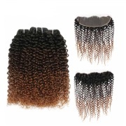 T1B/4/30 Kinky Curly Remy Human Hair Bundles With Frontal 13x4 AHBF-60