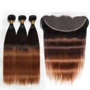 T1B/4/30 Straight Remy Human Hair Bundles With Frontal 13x4 AHBF-48