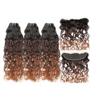 T1B/4/30 Water Wave Remy Human Hair Bundles With Frontal 13x4 AHBF-57