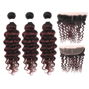 T1B/99J Deep Wave Remy Human Hair Bundles With Frontal 13x4 AHBF-38