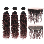 T1B/99J Kinky Curly Remy Human Hair Bundles With Frontal 13x4 AHBF-45