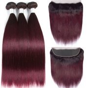 T1B/99J Straight Remy Human Hair Bundles With Frontal 13x4 AHBF-31