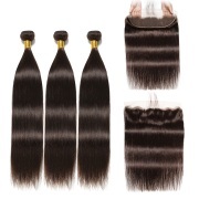 #2 Dark Brown Straight Remy Human Hair Bundles With Frontal 13x4 AHBF-01