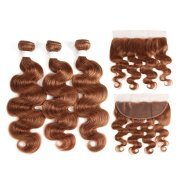 #30 Medium Auburn Body Wave Remy Human Hair Bundles With Frontal 13x4 AHBF-12