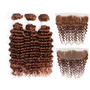 #30 Medium Auburn Deep Wave Remy Human Hair Bundles With Frontal 13x4 AHBF-16