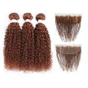 #30 Medium Auburn Kinky Curly Remy Human Hair Bundles With Frontal 13x4 AHBF-26