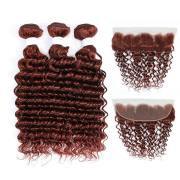 #33 Dark Auburn Deep Wave Remy Human Hair Bundles With Frontal 13x4 AHBF-17