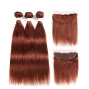 #33 Dark Auburn Straight Remy Human Hair Bundles With Frontal 13x4 AHBF-09
