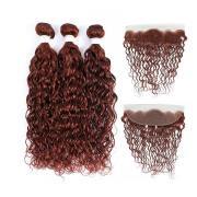 #33 Dark Auburn Water Wave Remy Human Hair Bundles With Frontal 13x4 AHBF-20
