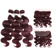 #99J Dark Wine Body Wave Remy Human Hair Bundles With Frontal 13x4 AHBF-14