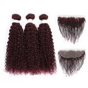 #99J Dark Wine Kinky Curly Remy Human Hair Bundles With Frontal 13x4 AHBF-28