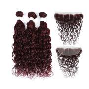 #99J Dark Wine Water Wave Remy Human Hair Bundles With Frontal 13x4 AHBF-21