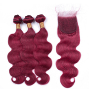 Burgundy Body Wave Remy Human Hair Bundles With Closure 4x4 AHBC-121