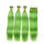 Grass Green Straight Remy Human Hair Bundles With Closure 4x4 AHBC-106