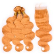 Orange Body Wave Remy Human Hair Bundles With Closure 4x4 AHBC-113