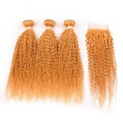 Orange Kinky Curly Remy Human Hair Bundles With Closure 4x4 AHBC-114