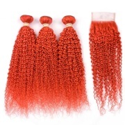 Orange Red Kinky Curly Remy Human Hair Bundles With Closure 4x4 AHBC-90
